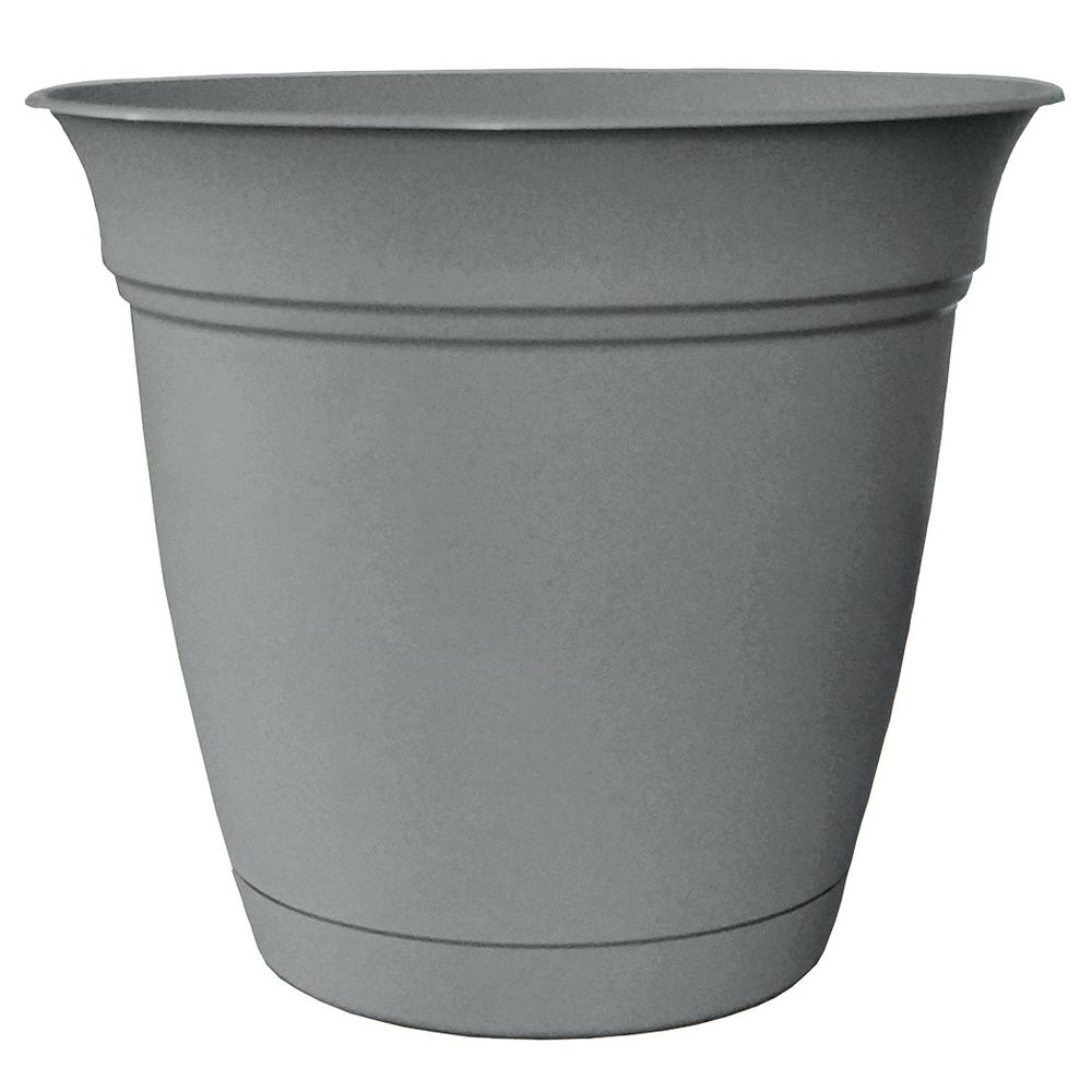 Belle 6 in. Dia. Stormy Gray Plastic Planter with Attached Saucer