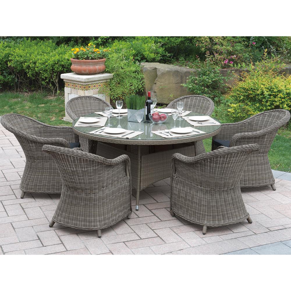 Venetian Worldwide Neive 7 Piece All Weather Wicker Circular Outdoor Dining Set With Brown Cushion Vp 229 7pcs The Home Depot