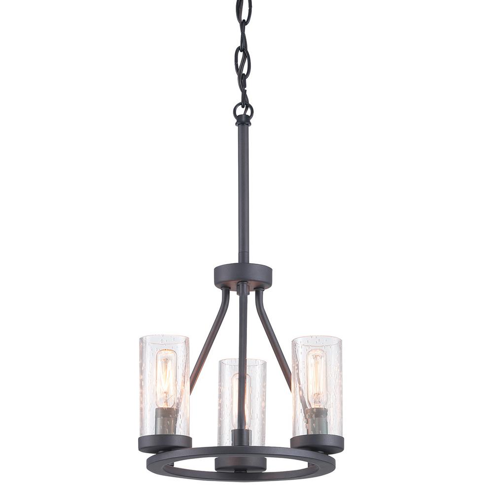 Progress Lighting Hartwell 3 Light Graphite Mini Pendant With Antique Nickel Accents And Clear Seeded Glass
