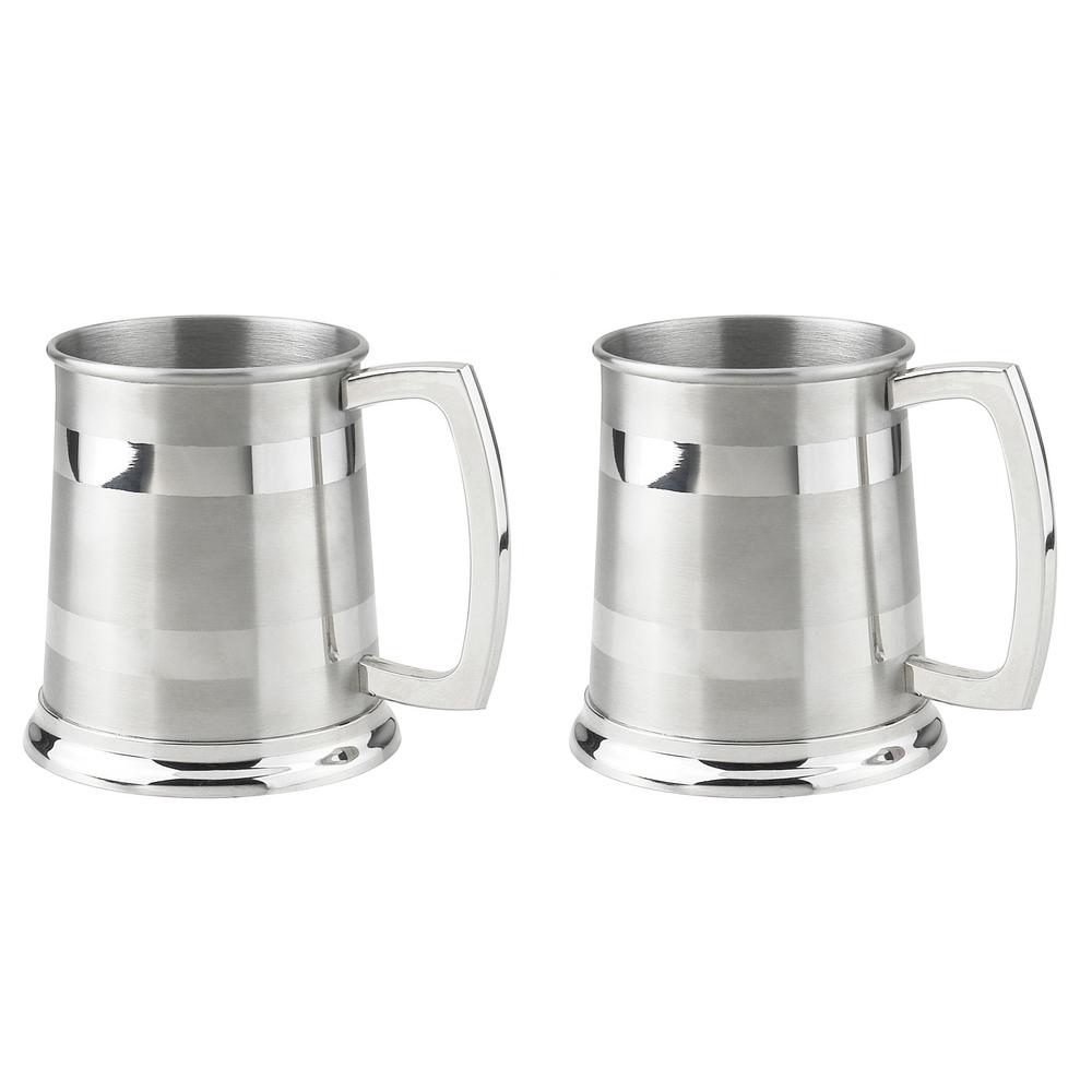 Visol Dual 16 oz. Stainless Steel Satin Finish Beer Mugs (Set of 2)