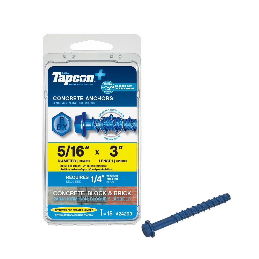 Tapcon 5/16 in. x 3 in. Hex-Washer-Head Large Diameter Concrete Anchors  (15-Pack)