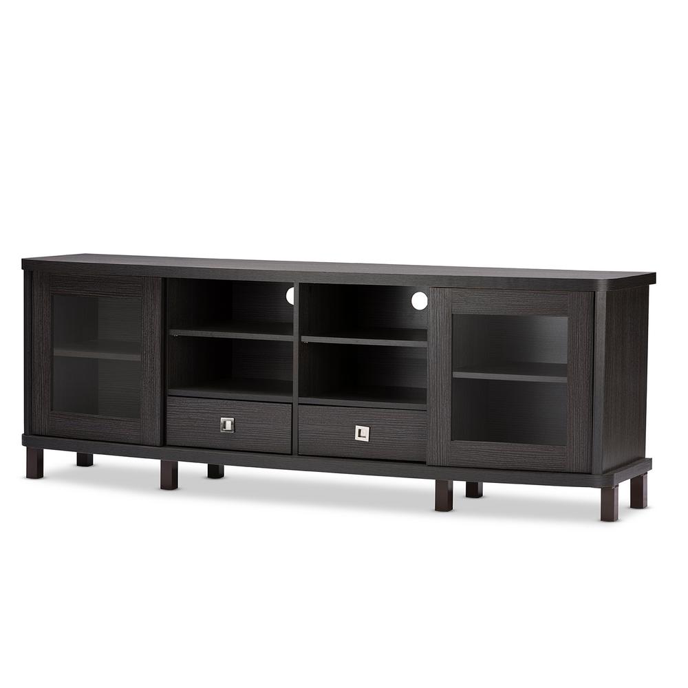 Baxton Studio Walda 70 In Dark Brown Wood Tv Stand With 2 Drawer Fits Tvs Up To 78 In With Storage Doors 28862 6506 Hd The Home Depot