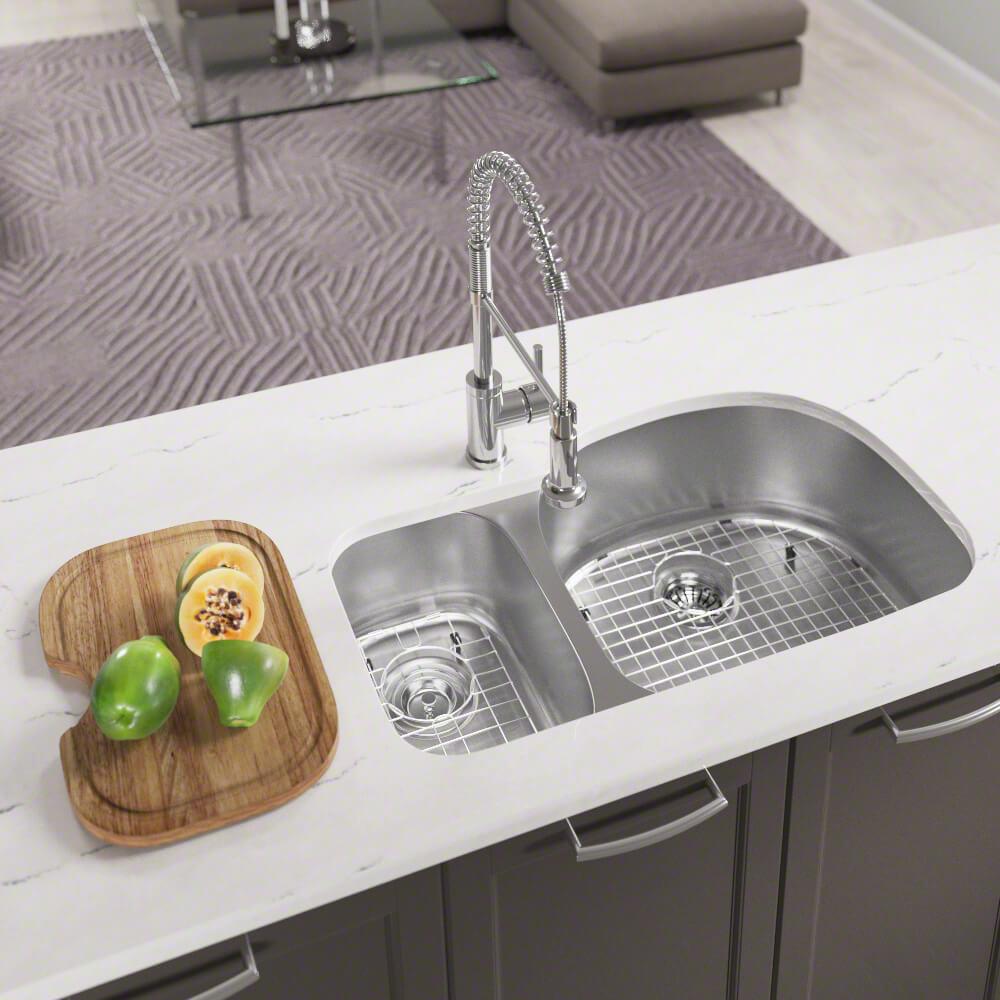 Mr Direct All In One Undermount Stainless Steel 35 Right Double Bowl Kitchen Sink