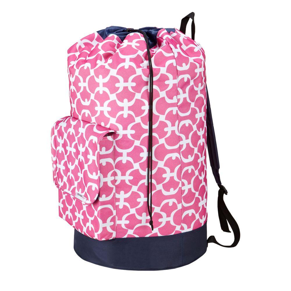 The Macbeth Collection Collapsible Laundry Backpack Tote in Pink Scout