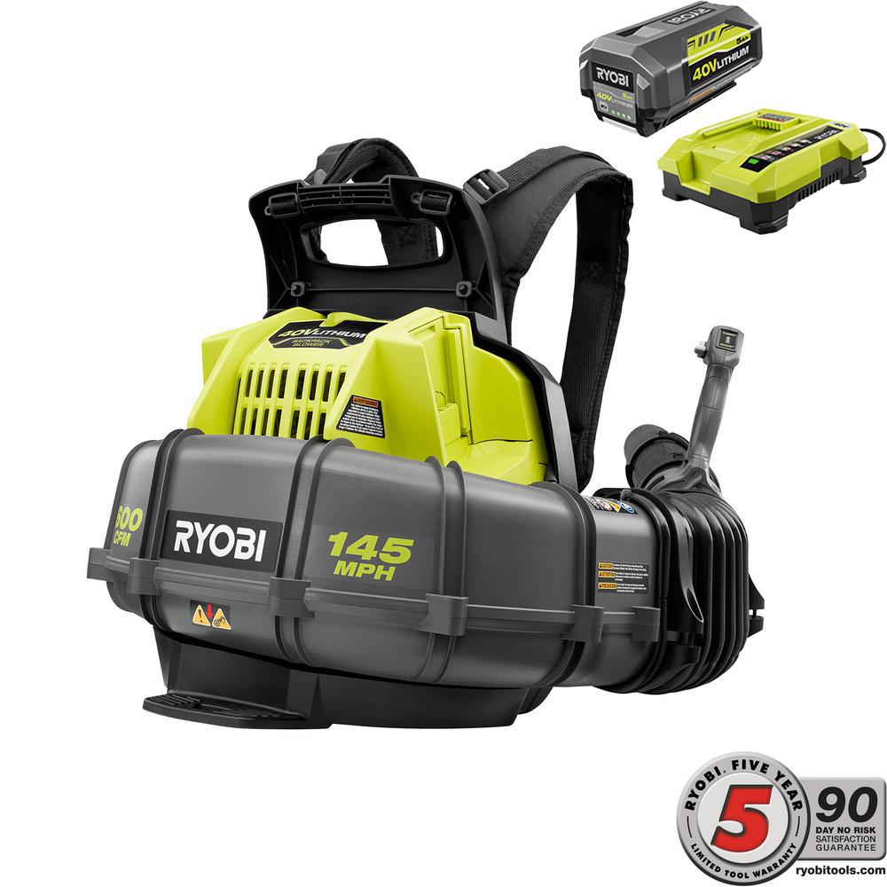 145 MPH 625 CFM 40-Volt Lithium-Ion Cordless Backpack Blower 5Ah Battery and Charger Included