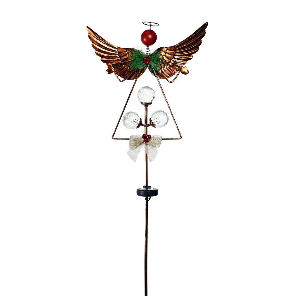 Alpine Corporation 43 In Tall Solar Rustic Angel Garden Stake With White Led Lights And Timer Sll1941 The Home Depot