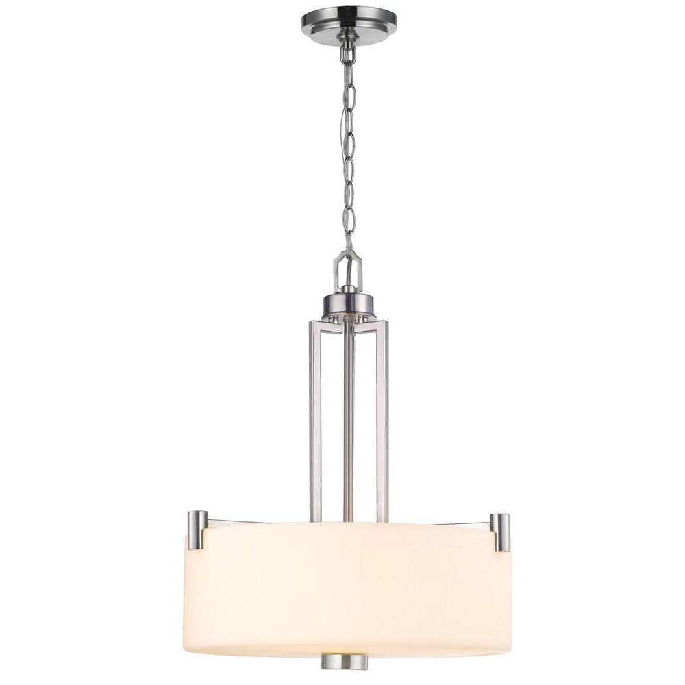 World Imports 3Light Brushed Nickel Pendant with White Frosted Glass