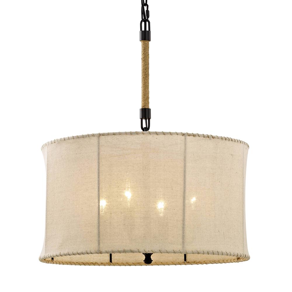 Fifth And Main Lighting Key West 4 Light Aged Bronze Drum Pendant With Hand Stitched Burlap Shade