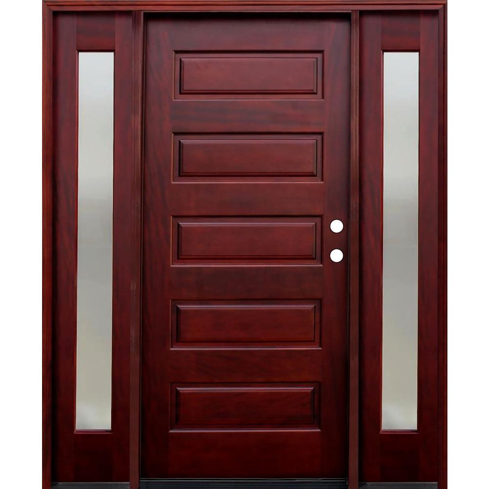 Pacific Entries 70 in. x 80 in. 5-Panel Stained Mahogany Wood Prehung