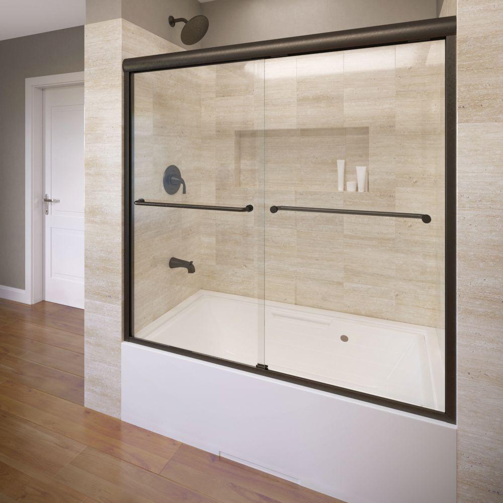 Basco Celesta 60 In X 58 1 4 Aquaglidexp Clear Semi Frameless Sliding Tub Door Oil Rubbed Bronze
