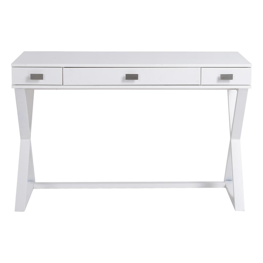 Homestar Zenaida White Wood And Metal Desk With 3 Drawer Z1810396 Homestar Zenaida White Wood And Metal