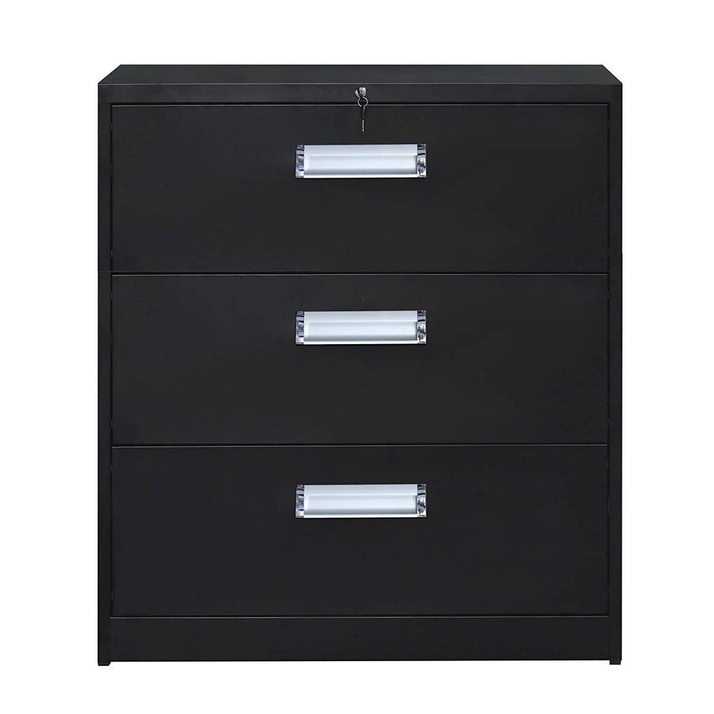 Merax Black Metal Vertical Lockable File Cabinet With 3 Drawer