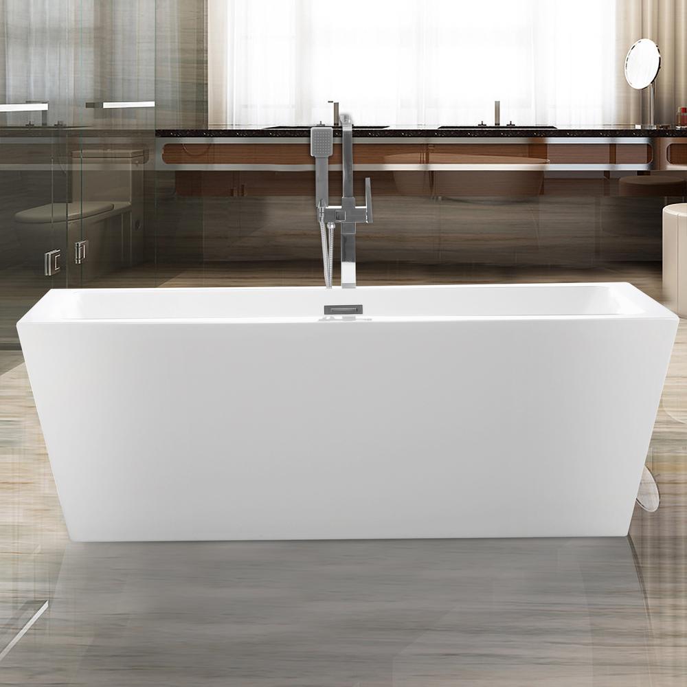 Vanity Art Tarbes 59 In Acrylic Flatbottom Freestanding Bathtub In White