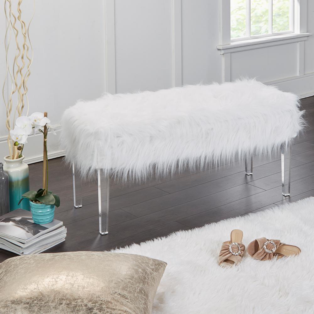 Silverwood Furniture Reimagined Vanessa White Fur Storage Bench Silverwood Furniture Reimagined Vanessa White Fur Storage Bench