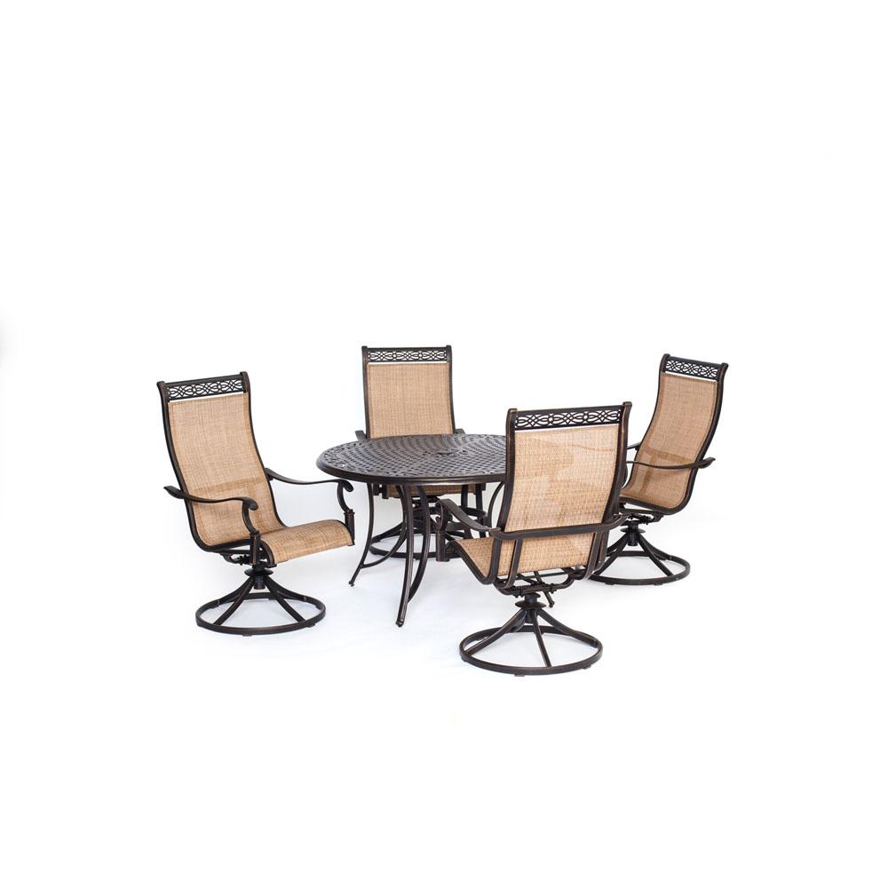 Somerset 5 Piece Aluminum Round Outdoor Dining Set With Swivels And Cast Top Table