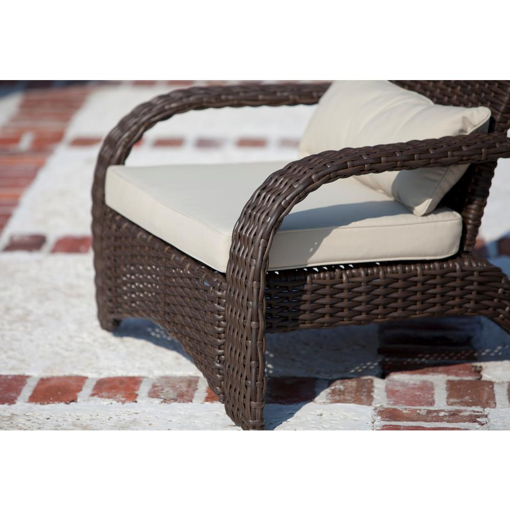 Patio Sense Deluxe Coconino All Weather Stationary Wicker Patio Adirondack Outdoor Lounge Chair With Beige Cushion 62172 The Home Depot