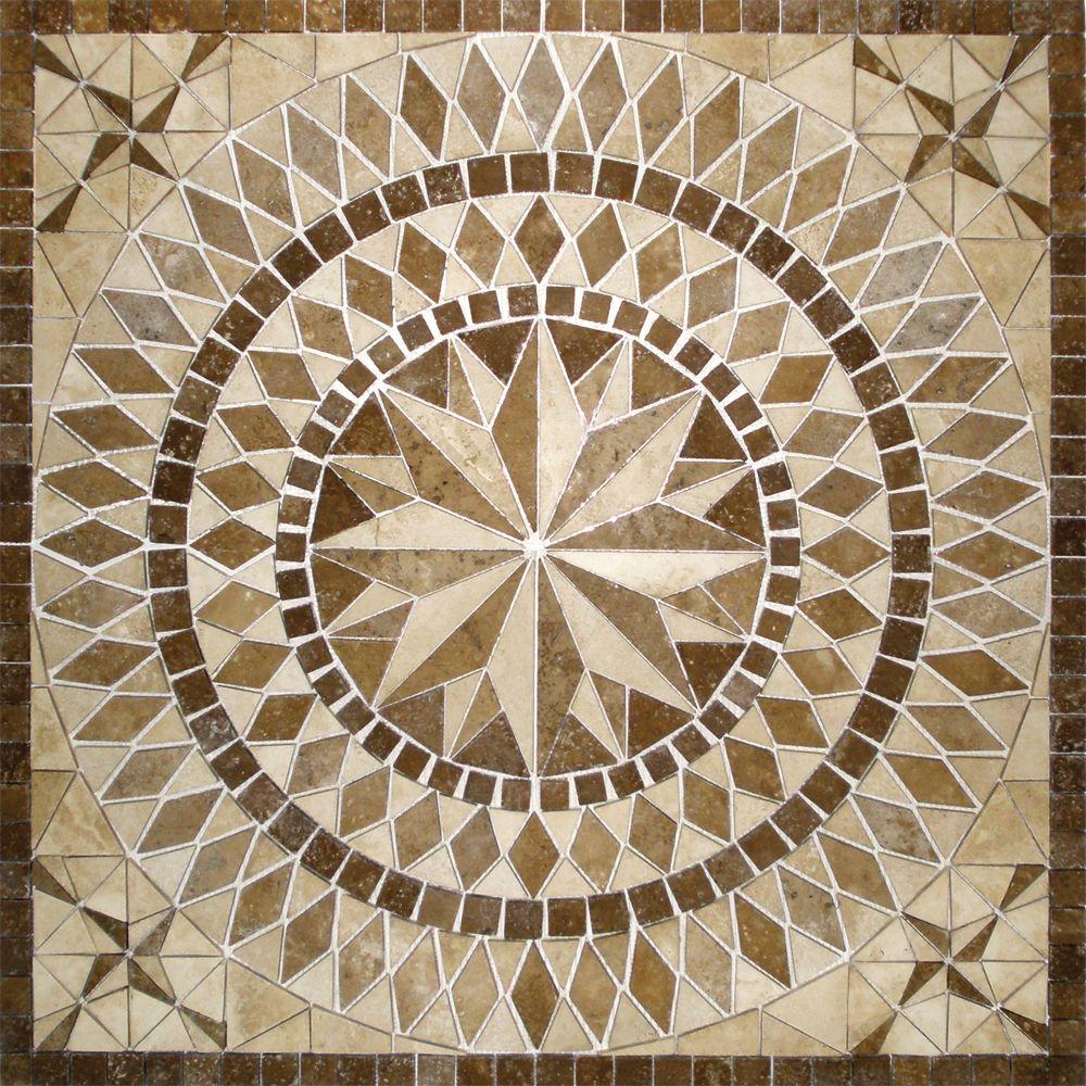 MS International Del Sol Medallion 36 In X 36 In Travertine Floor And   Brown Ms International Travertine Tile Smot Med Traver 64 1000 