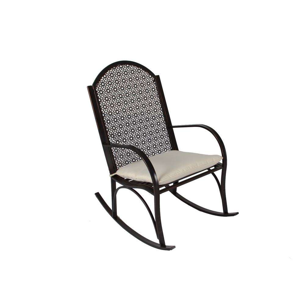 Tortuga Outdoor Garden Metal Outdoor Rocking Chair With Light Tan Cushion Gr R1 The Home Depot