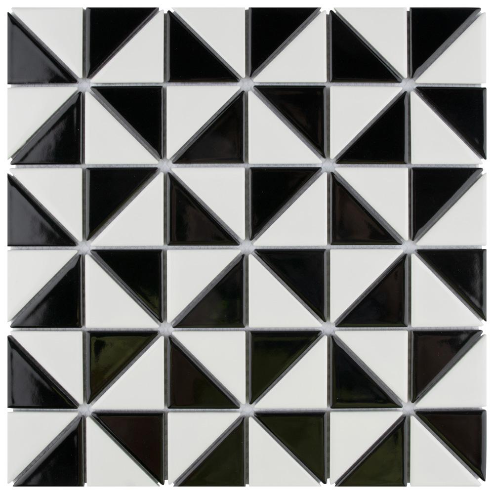 Merola Tile Tre Multi Windmill Glossy White And Black 10 3 4 In X Merola Tile Tre Multi Windmill Glossy White And Black 10 3 4 In