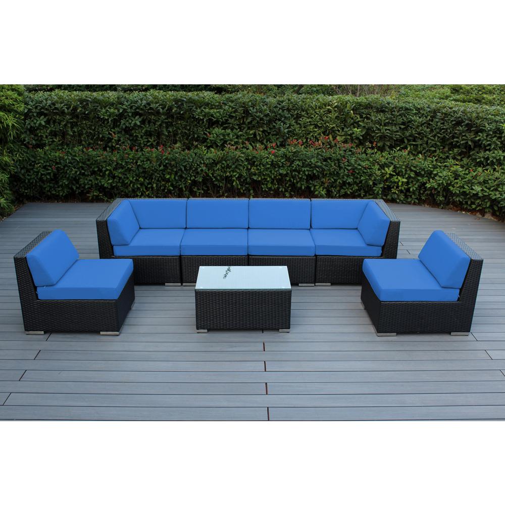 Ohana Depot Ohana Black 7-Piece Wicker Patio Seating Set With ...