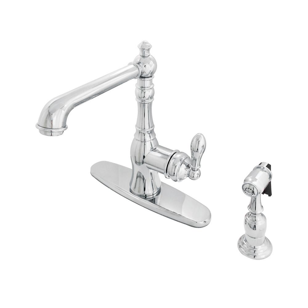 Kingston Brass American Classic Single Handle Standard Kitchen Faucet With Side Sprayer In Chrome