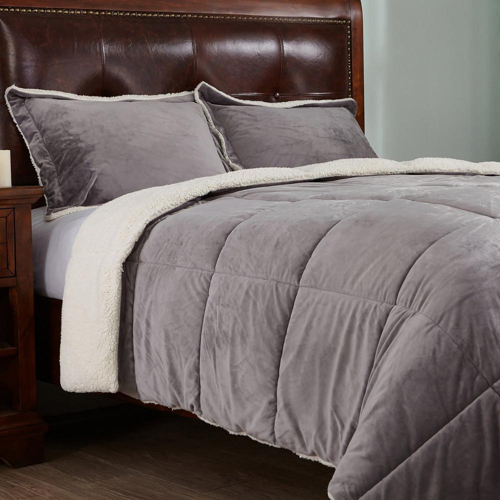 Peace Nest Reversible Sherpa Grey Queen Down Alternative Comforter