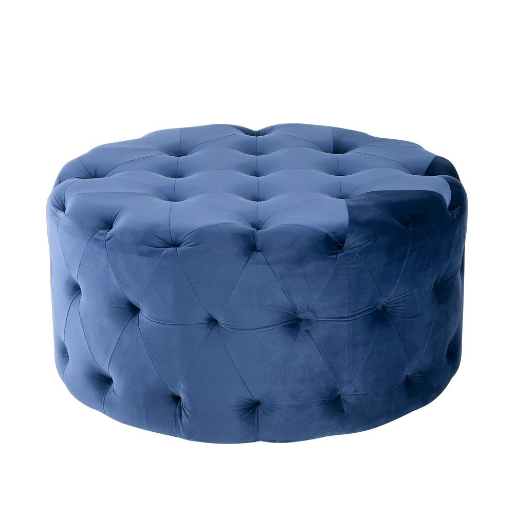 Blue Ottomans Living Room Furniture The Home Depot Saralyn Velvet Tail Ottoman In Blue