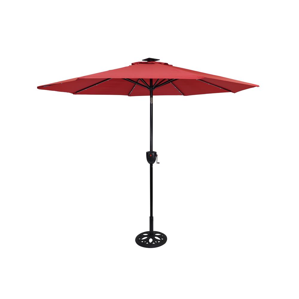 Sun Ray 9 Ft Bluetooth Speaker Solar Lighted Market Patio Umbrella In Scarlet 841041 The Home Depot