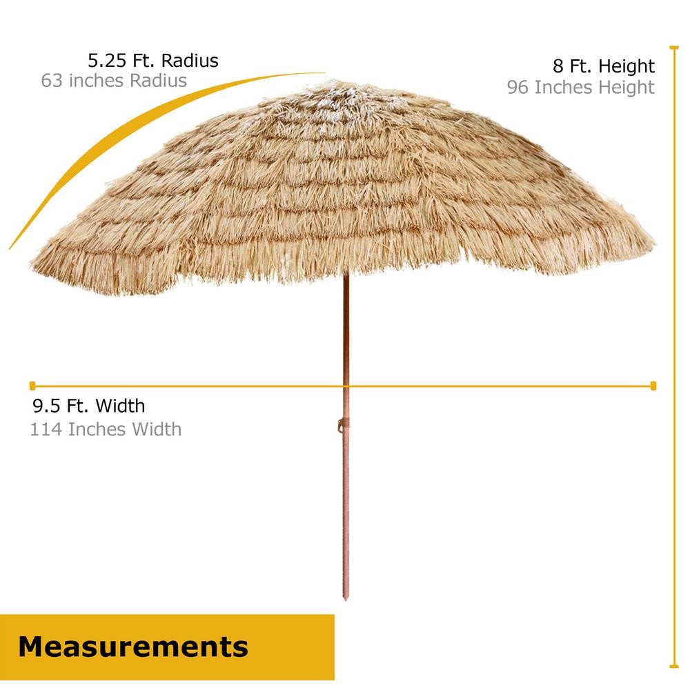 Backyard X Scapes 9 5 Ft Aluminum Market Hawaiian Style Palapa Tiki Thatch Beach Patio Umbrella In Tan Su 10 The Home Depot