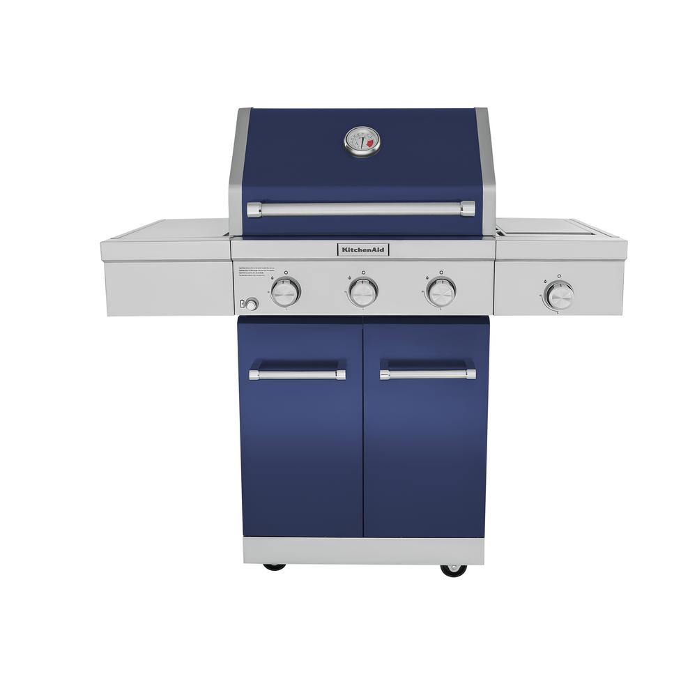 KitchenAid 3Burner Propane Gas Grill in Blue with Ceramic Sear Side
