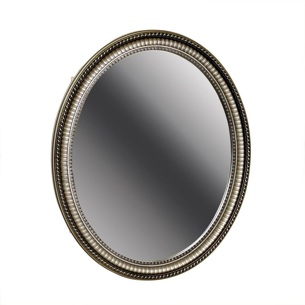 Zenna Home 25 In W X 32 H Zenith Oval Mirror Surface Mount H Zenith Oval Mirror Surface Mount Medicine Cabinet In Pewter Pmv2532bb The Home Depot
