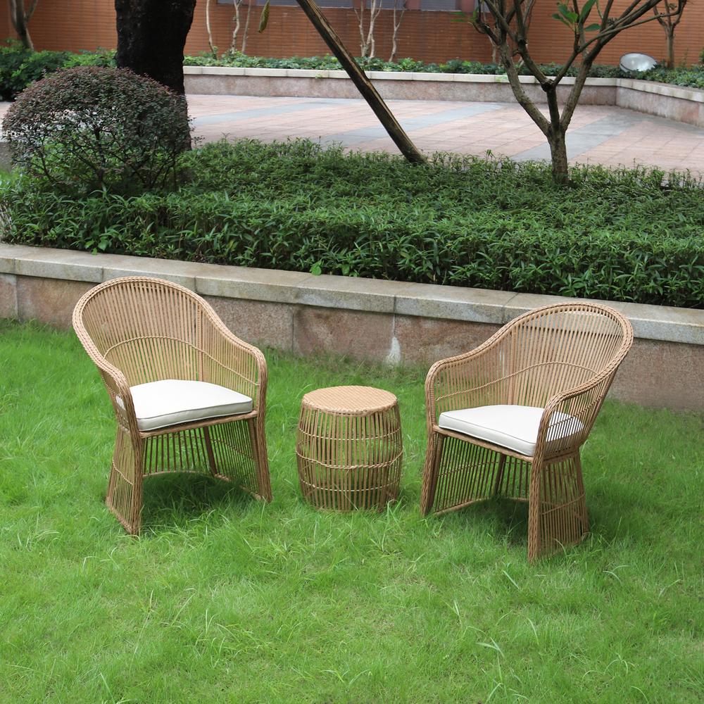 Maypex Natural Brown 3 Piece Wicker Outdoor Conversation Set With Beige Cushions 300275 Nt The Home Depot