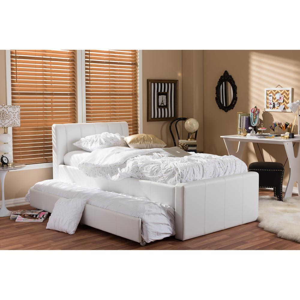 Faux Leather White Upholstered Headboard Beds Headboards Cosmo White Faux Leather Twin Size Trundle Bed