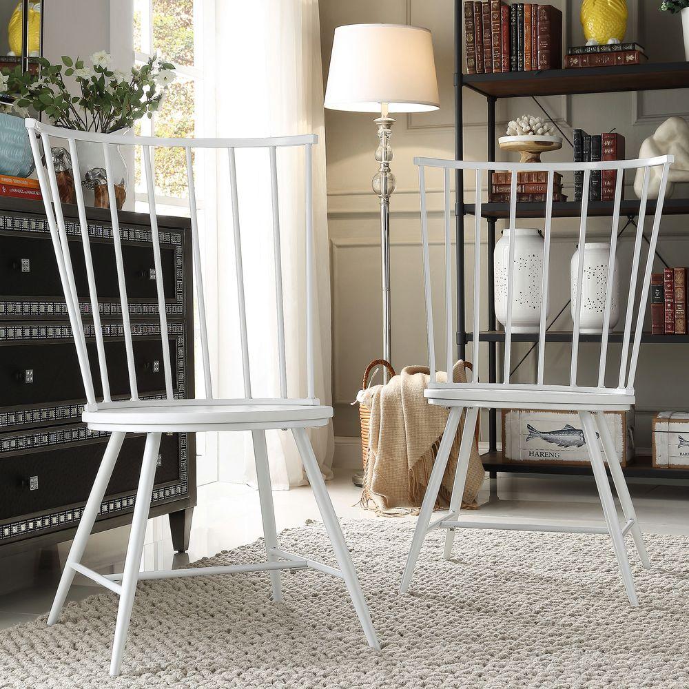 Walker White Wood and Metal High Back Dining Chair (Set of 2)