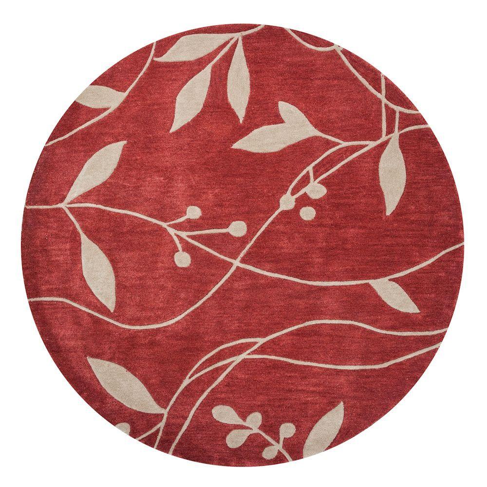 Kas Rugs Simple Leaf Rust/Sage 5 ft. 6 in. x 5 ft. 6 in. Round Area Rug