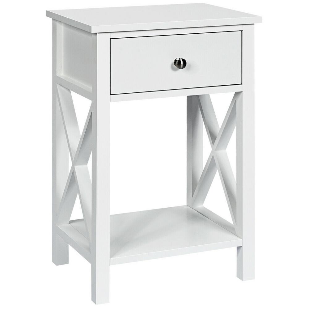 Costway 1 Drawer White End Bedside Table Nightstand Drawer Storage Room Decor With Bottom Shelf 16 In X 12 In X21 In Hw56019wh The Home Depot