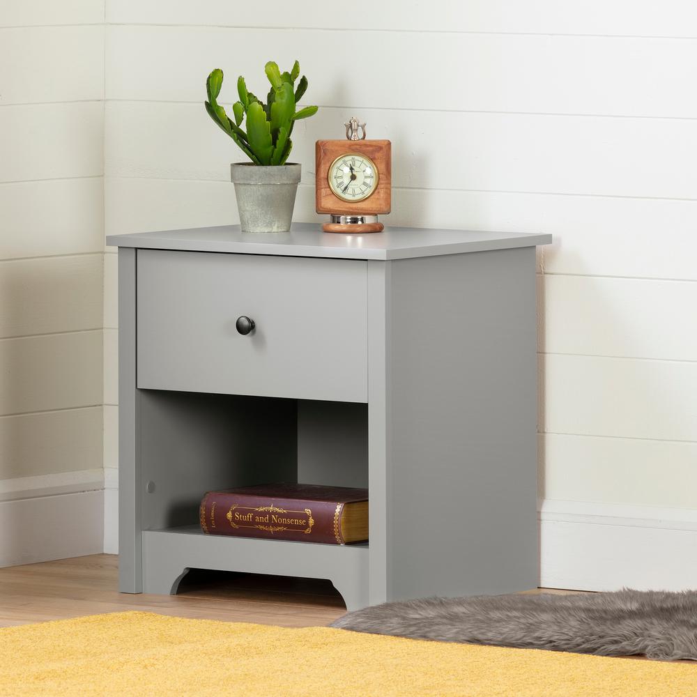 South Shore Vito 1 Drawer Soft Gray Nightstand 9021062 The Home Depot