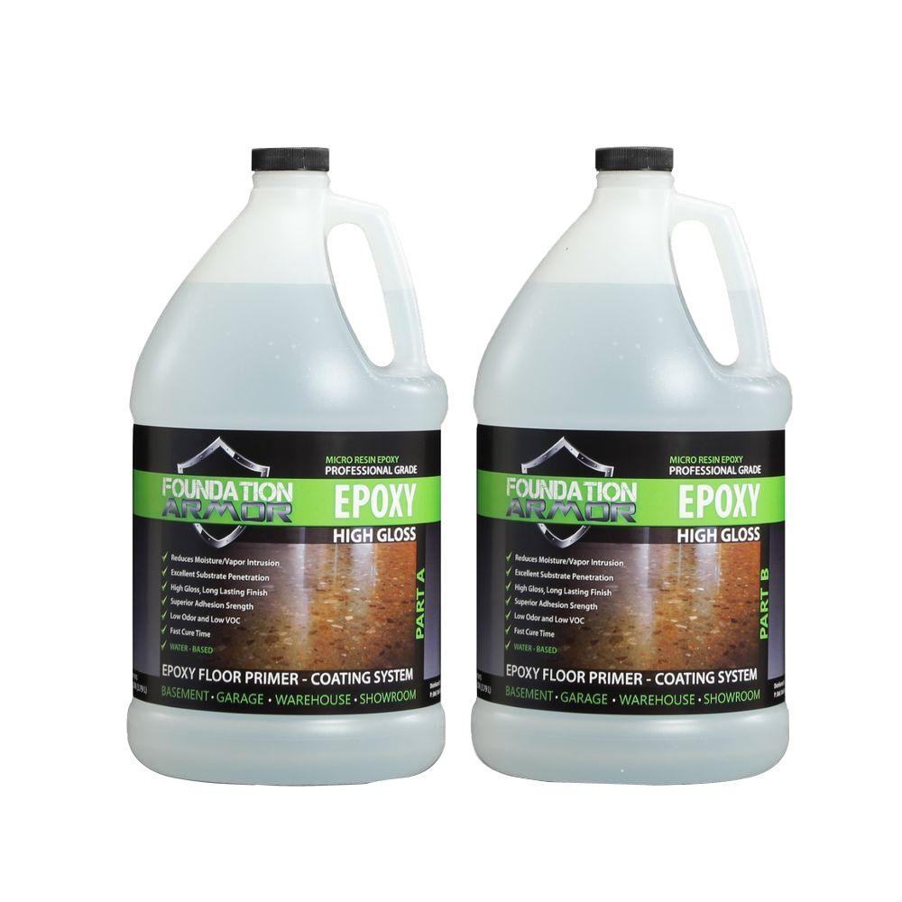 Foundation Armor Epoxy 2 Gal Water Based Clear High Gloss Part Primer And Top Coat For Concrete Floors Epoxyprime2gal The Home Depot High Gloss 2 Part Epoxy Primer
