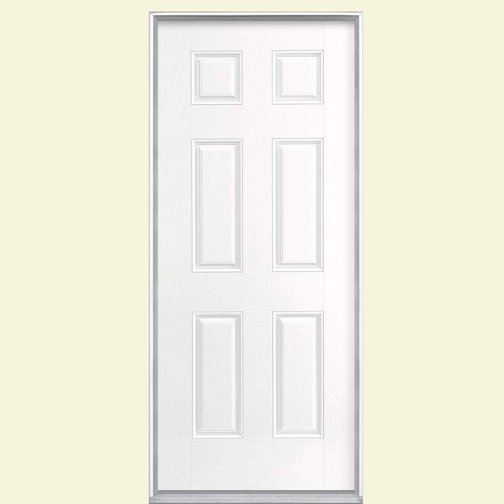 Masonite 32 In X 80 Premium 6 Panel Left Hand Inswing Primed Premium 6 Panel Left Hand Inswing Primed Impact Steel Prehung Front Door No Brickmold