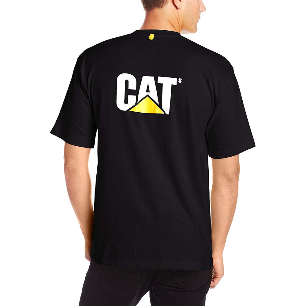 NEW CAT Caterpillar Mens Black T-Shirt Top Tee Front Pocket Cotton Sz Large