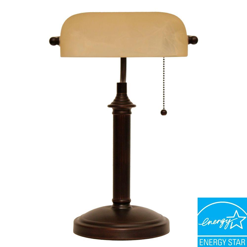 Hampton Bay 15 In Oil Rubbed Bronze Bankers Lamp Cp465bg The