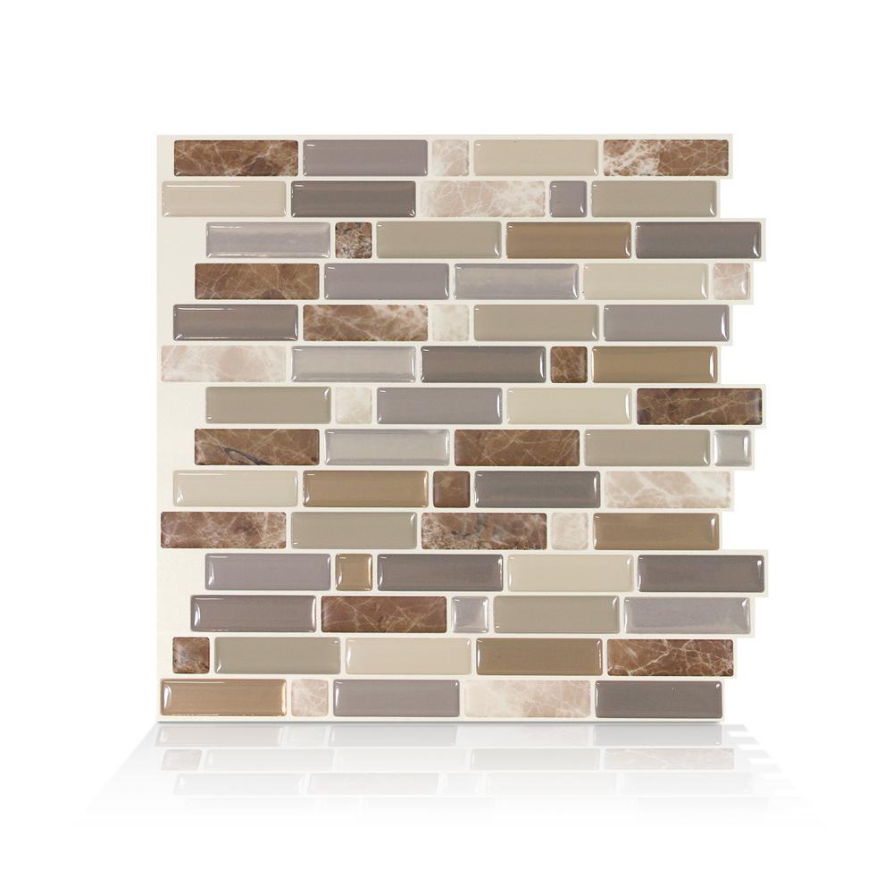Smart Tiles Crescendo Terra 9 73 In W X 36 H Brown And Beige H Brown And Beige L Stick Decorative Mosaic Wall Tile Backsplash 4 Pack