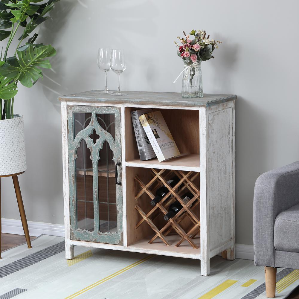 Luxen Home Shabby Chic 8 Bottle Distressed Storage And Wine