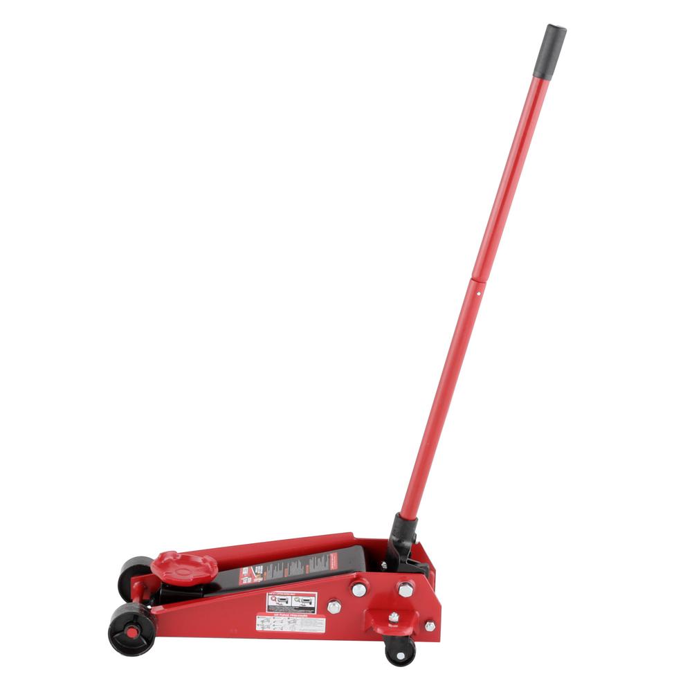 Stable Powerful Torin 3-ton Professional-Grade Low-Profile Floor Jack Features Dual Pump Piston Rapid Lift Floor Jack High Grade Steel Frame with Nylon Wheels.