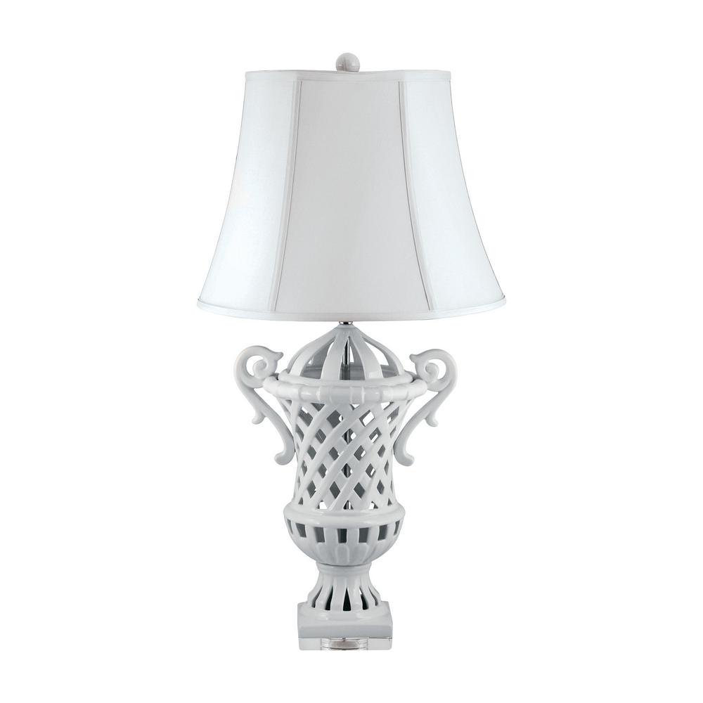 Titan Lighting 32 In Lattice Handled White Ceramic Urn Table Lamp Titan Lighting 32 In Lattice Handled White Ceramic Urn Table Lamp