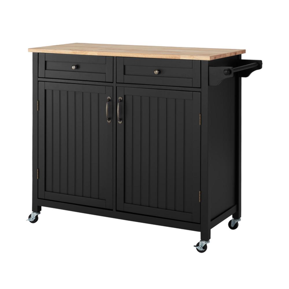 StyleWell Bainport Ivory Wood Kitchen Island with Natural Butcher Block