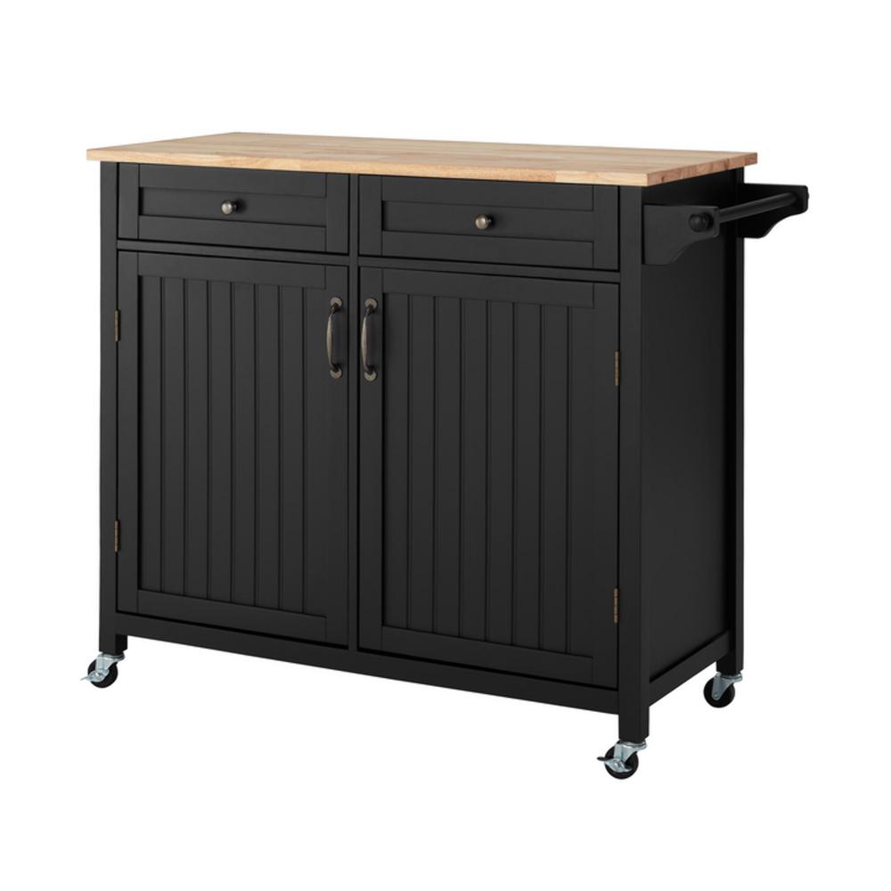StyleWell Bainport Black Kitchen Cart With Butcher Block Top SK19238E2r1 B The Home Depot