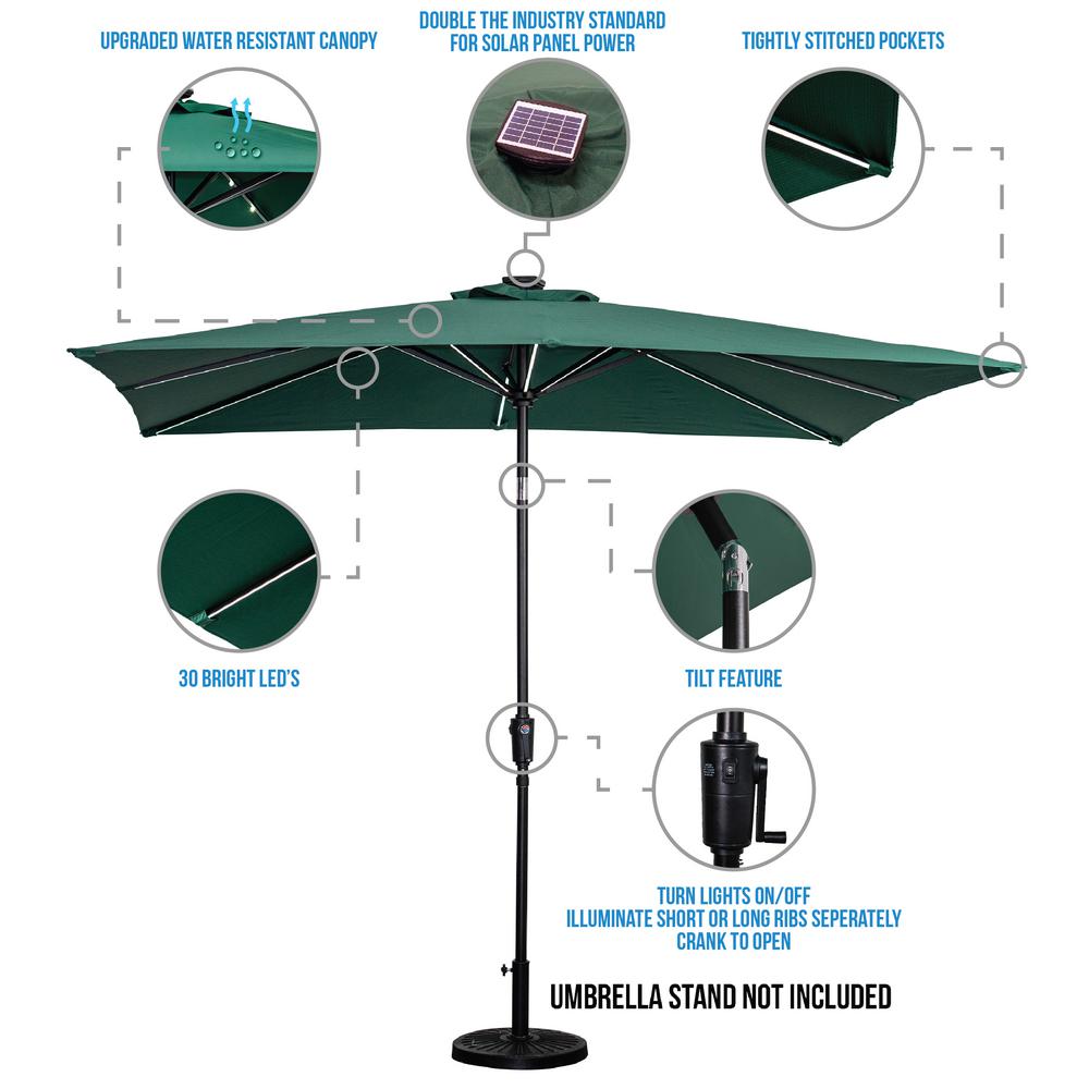 Sunray 9 Ft X 7 Ft Market Rectangular Next Gen Solar Lighted Patio Umbrella In Hunter Green 841054 The Home Depot