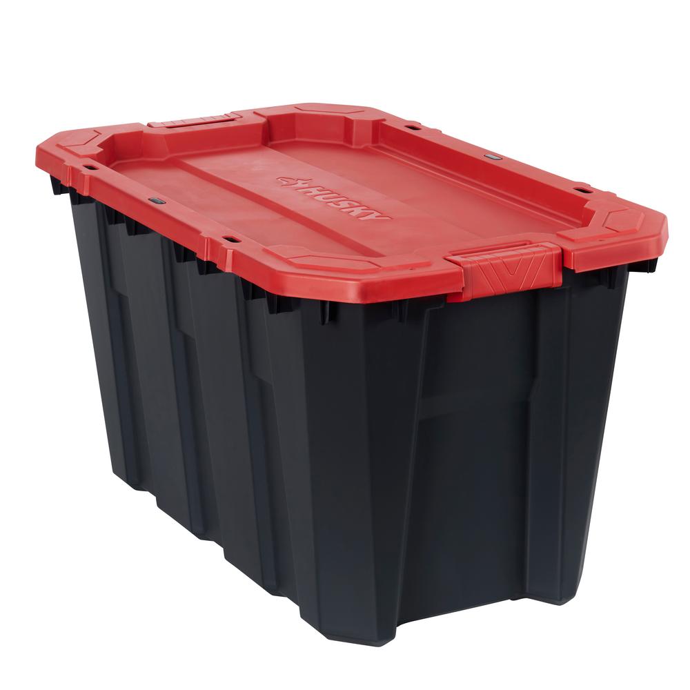 Husky 35 Gal. Black And Red Latch And Stack Tote-206200 - The Home Depot