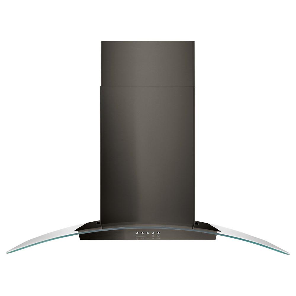 36 in. Concave Glass Wall Mount Range Hood in Black Stainless Steel